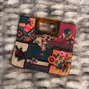 Anthropologie Embellished Patchwork Clutch Beaded mini purse handbag